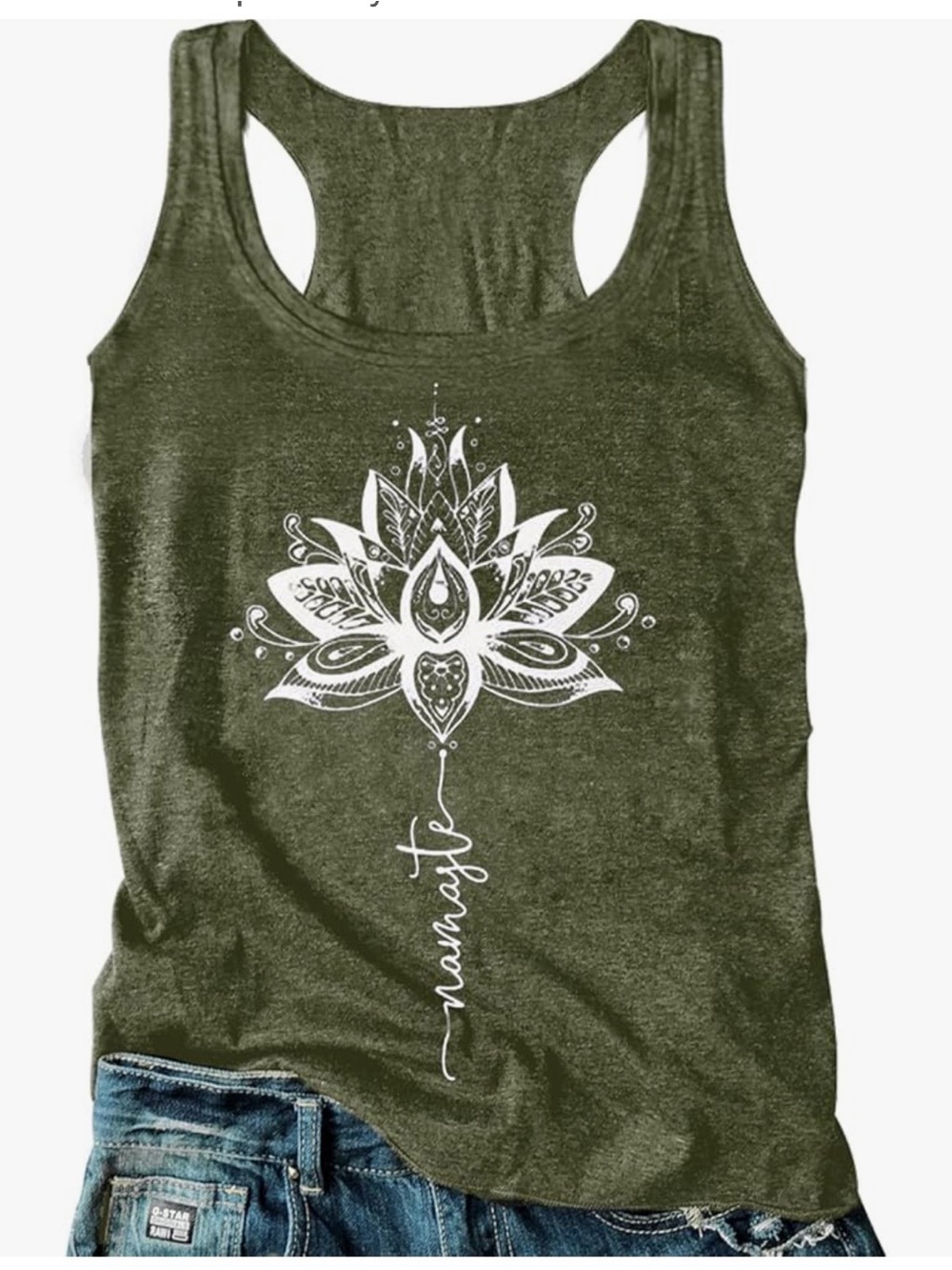 Namaste Lotus Graphic Tank Top - Olive Green